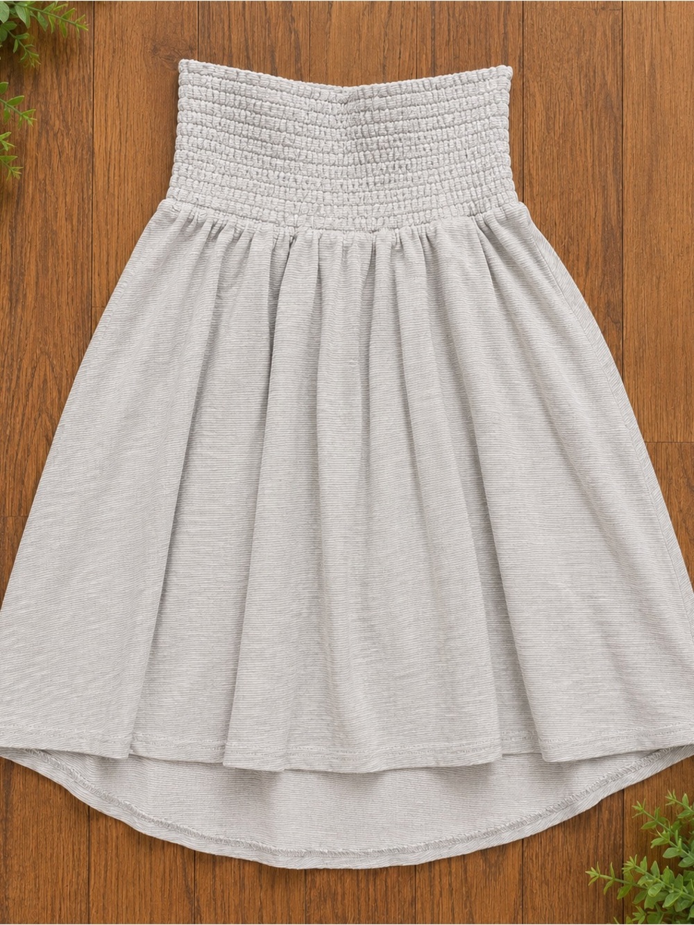 Saturday Sunday Light Gray Smocked-Waist Skirt Anthropologie